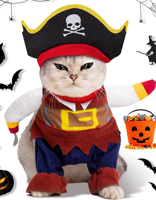 Load image into Gallery viewer, Funny Cat Pirate Costumes - Caribbean Style Pet Dressing up Cosplay Party Costume with Hat Small to Medium Dogs Cats Kitty Cute Fashion Prop Apparel for Halloween Christmas Party Accessories (S)
