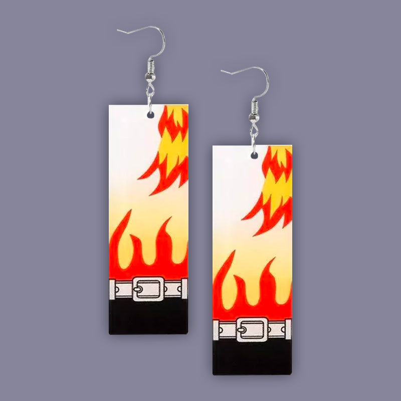 Vibrant flame-themed rectangular earrings at all-in-1store.com