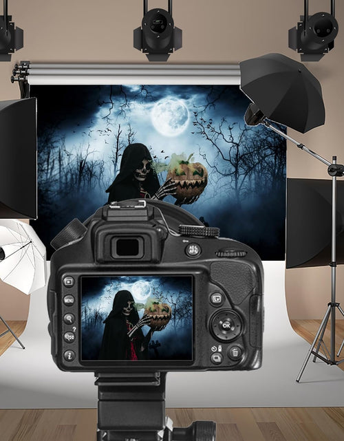 Load image into Gallery viewer, 7X5Ft Vinyl Halloween Theme Backdrop Gloomy Scene Photography Background Scary Graveyard Tombstone Scary Night Ghost Full Moon Children Baby Adults Portraits Photo Studio
