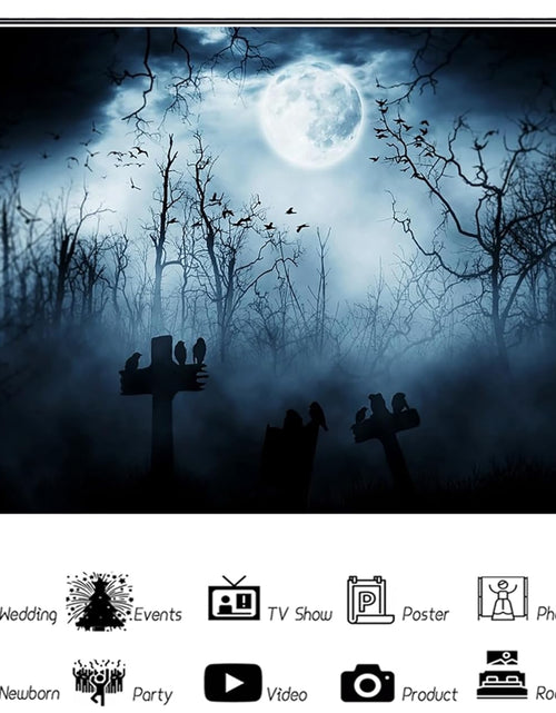 Load image into Gallery viewer, 7X5Ft Vinyl Halloween Theme Backdrop Gloomy Scene Photography Background Scary Graveyard Tombstone Scary Night Ghost Full Moon Children Baby Adults Portraits Photo Studio
