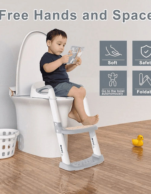 Load image into Gallery viewer, Potty Training Seat with Step Stool Ladder, Foldable Training Seat with Handles, Height Adjustable for Toddlers (Gray)
