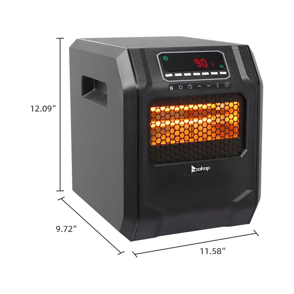 1500W Remote Control Portable Electric LED Quartz Infrared Fan Space Heater, Black