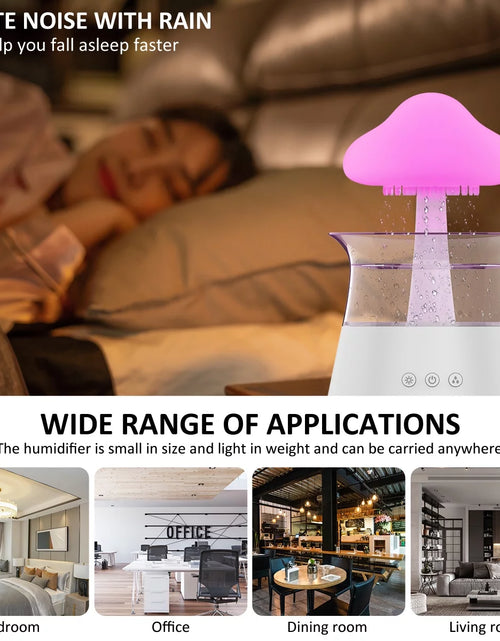 Load image into Gallery viewer, Jetclutch Cloud Rain Humidifier with 7 Colour Lights Timer Portable Raindrop Cloud Humidifier Reusable Aroma Diffuser Humidifier
