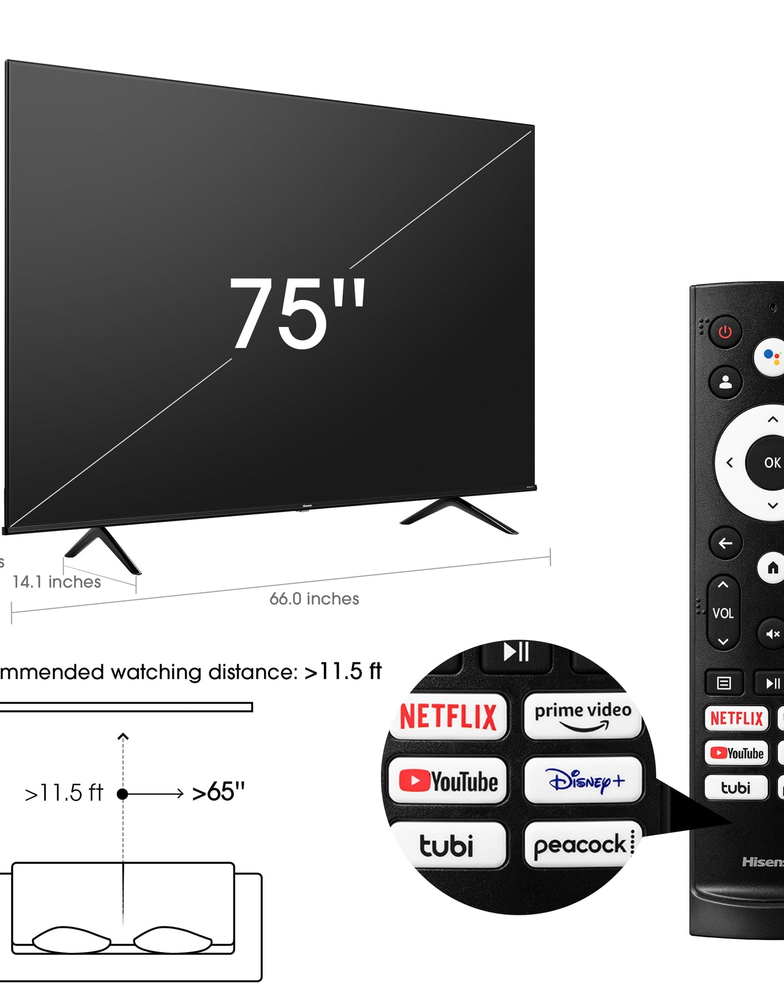 75-Inch Class A6 Series Dolby Vision HDR 4K UHD Google Smart TV (75A6H)