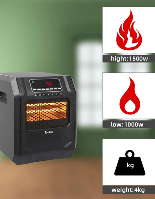 Load image into Gallery viewer, 1500W Remote Control Portable Electric LED Quartz Infrared Fan Space Heater, Black
