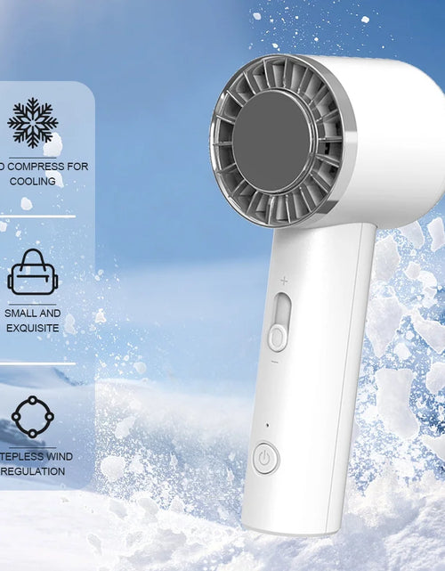 Load image into Gallery viewer, Handheld Fan with Ice Compress, Portable Mini Jet Fan Bladeless Stepless Speed Turbo Cooling Summer, 2000Mah 8000RPM Lightweight Compact for Travel, White
