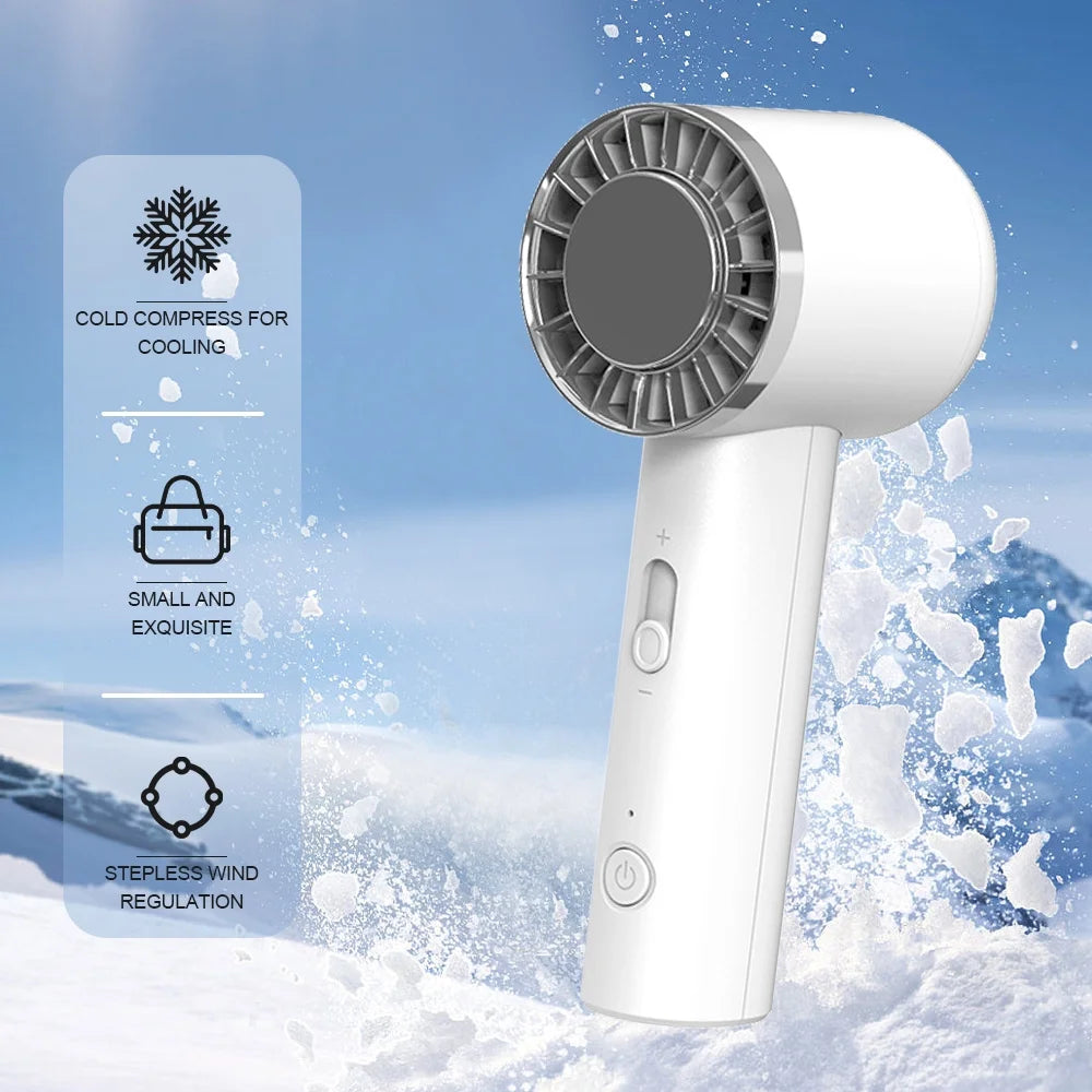 Handheld Fan with Ice Compress, Portable Mini Jet Fan Bladeless Stepless Speed Turbo Cooling Summer, 2000Mah 8000RPM Lightweight Compact for Travel, White