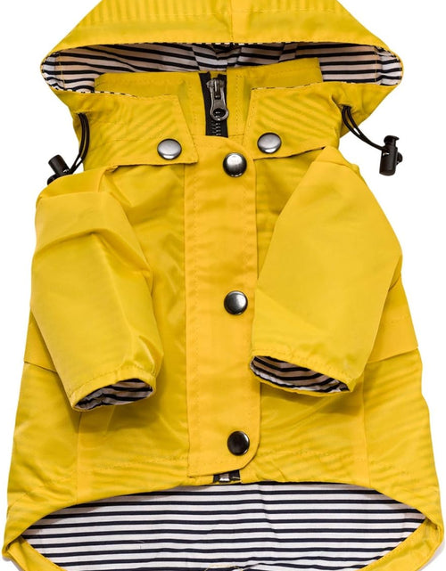 Load image into Gallery viewer, Yellow Zip up Dog Raincoat with Reflective Buttons, Pockets, Rain/Water Resistant, Adjustable Drawstring, &amp; Removable Hood - Size XS to XXL Available - Stylish Premium Dog Raincoats by Ellie (M)
