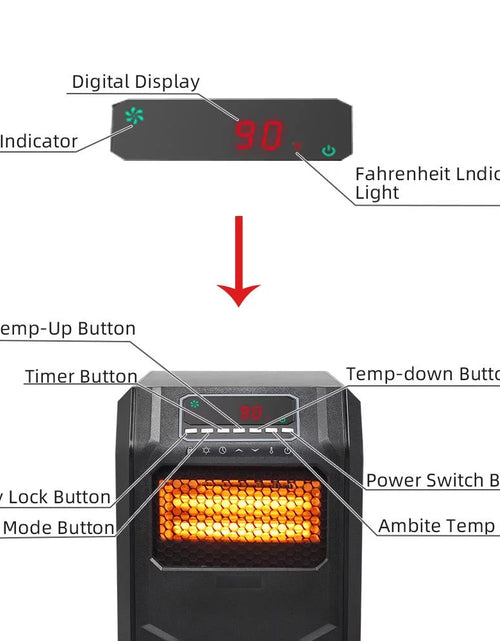 Load image into Gallery viewer, 1500W Remote Control Portable Electric LED Quartz Infrared Fan Space Heater, Black
