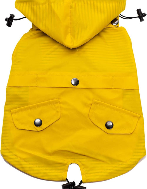 Load image into Gallery viewer, Yellow Zip up Dog Raincoat with Reflective Buttons, Pockets, Rain/Water Resistant, Adjustable Drawstring, &amp; Removable Hood - Size XS to XXL Available - Stylish Premium Dog Raincoats by Ellie (M)
